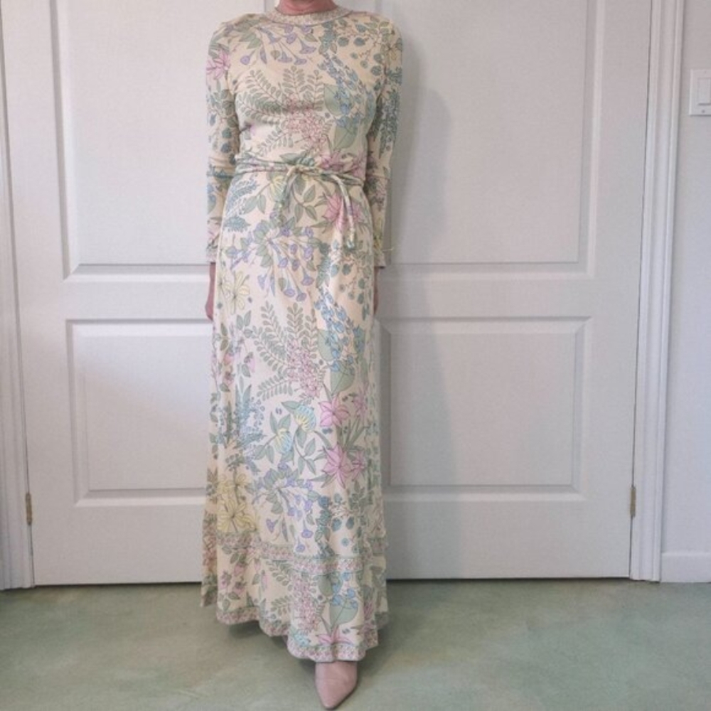 Rare Vintage 60s–70s Bessi Silk Jersey Dress | Fruit & Floral Print | Size 12